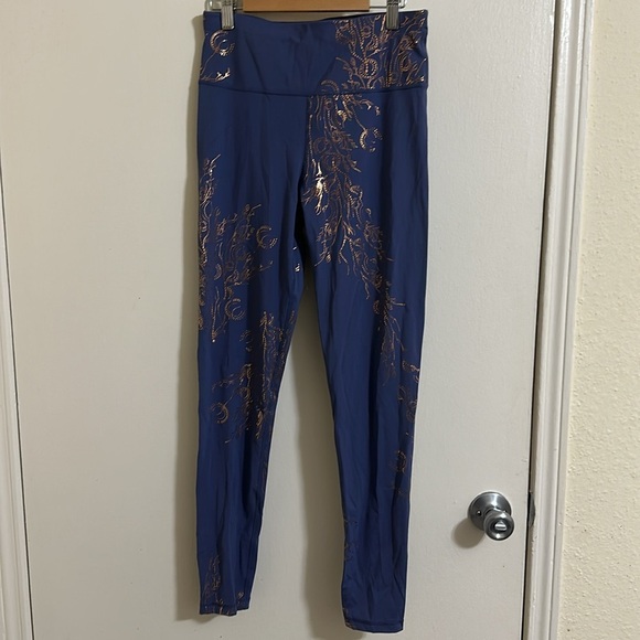 EUC Sweaty Betty Goddess Foil Leggings Crown Blue Bronze Full Length Size S - Picture 2 of 6